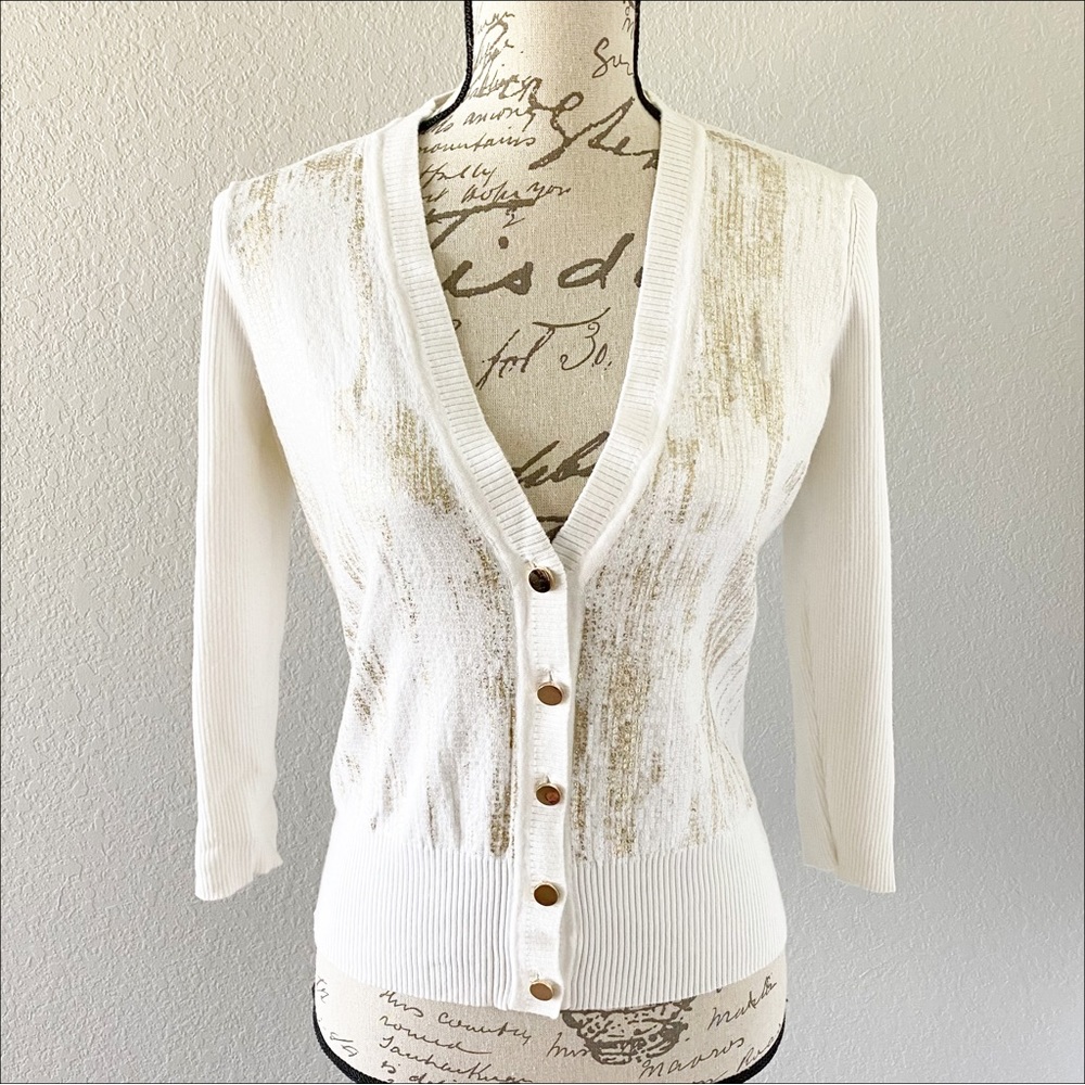 CACHE Cardigan With Gold Embellishments Size Medium